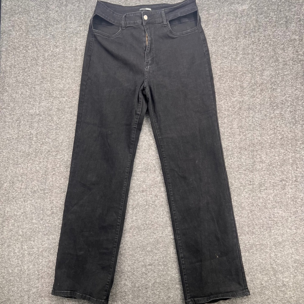 Fashion Nova Womens‎ Black Hip Cut Out High Waisted Straight Leg Jeans Size 15